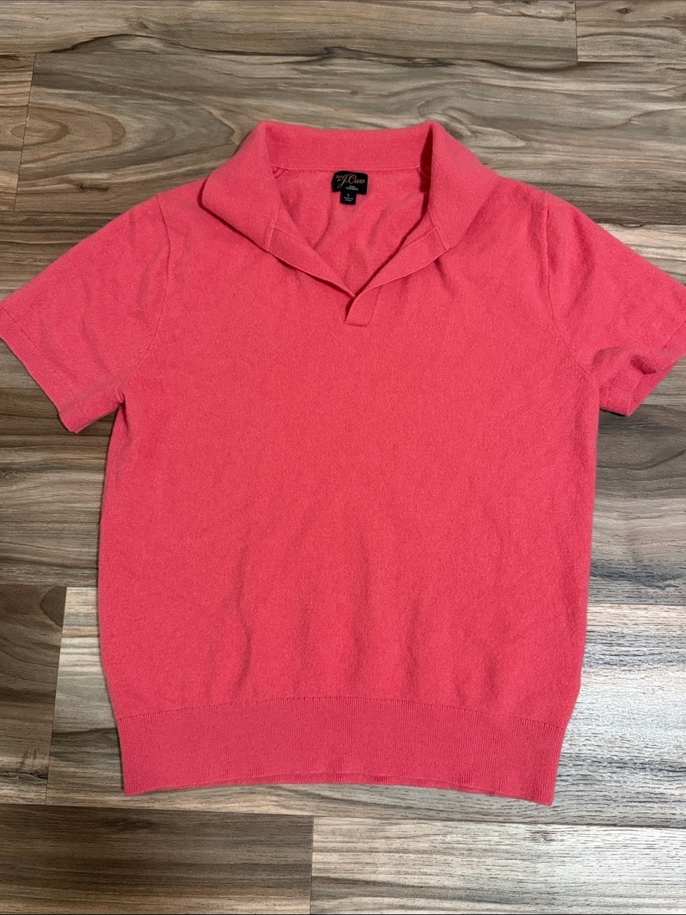 J.Crew Polo Sweater Womens Size L Pink Cashmere Knit Short Sleeve Soft Casual